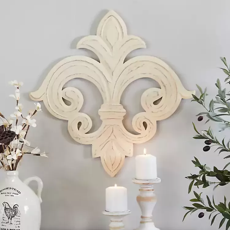 Off-White Distressed Fleur De Lis Wall Decoration>Kirklands Home Best Sale