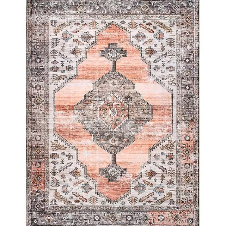 Orange Distressed Medallion Washable Area Rug, 3x5>Kirklands Home Discount