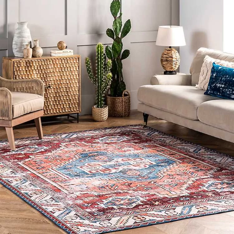 Orange Faded Medallion Washable Area Rug, 5x8>Kirklands Home Shop