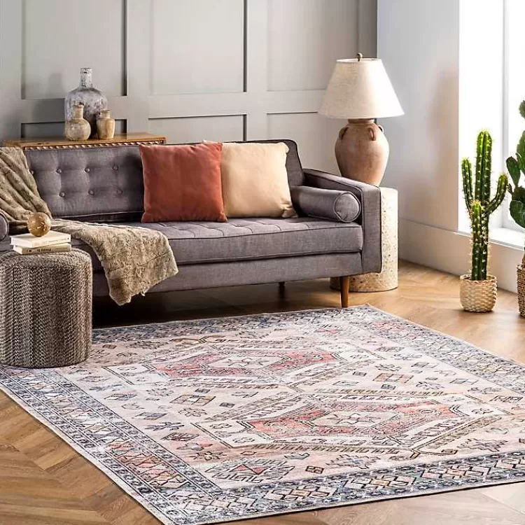 Orange Global Motif Washable Area Rug, 4x6>Kirklands Home Clearance