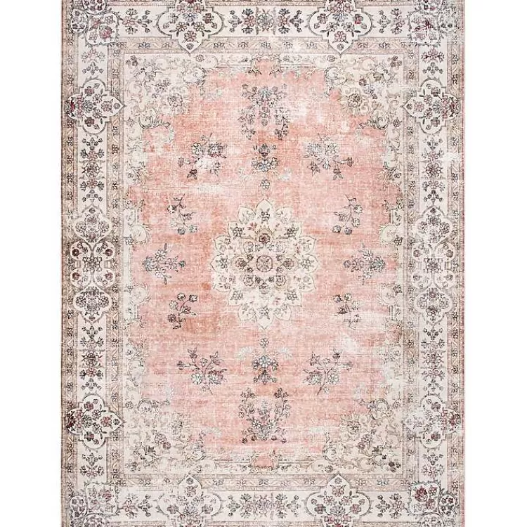 Orange Vintage Floral Washable Area Rug, 4x6>Kirklands Home Outlet