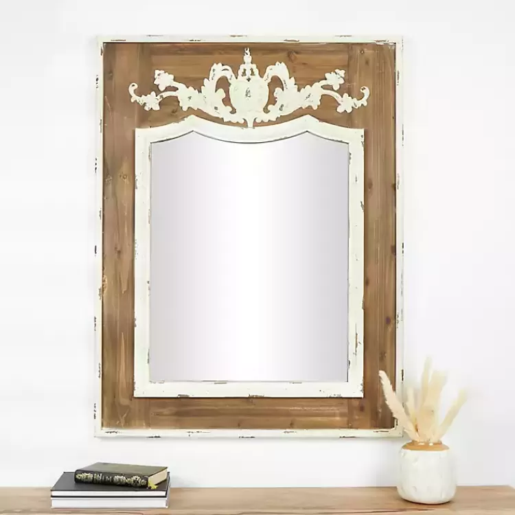 Ornate Antique White Wood Wall Mirror>Kirklands Home Store