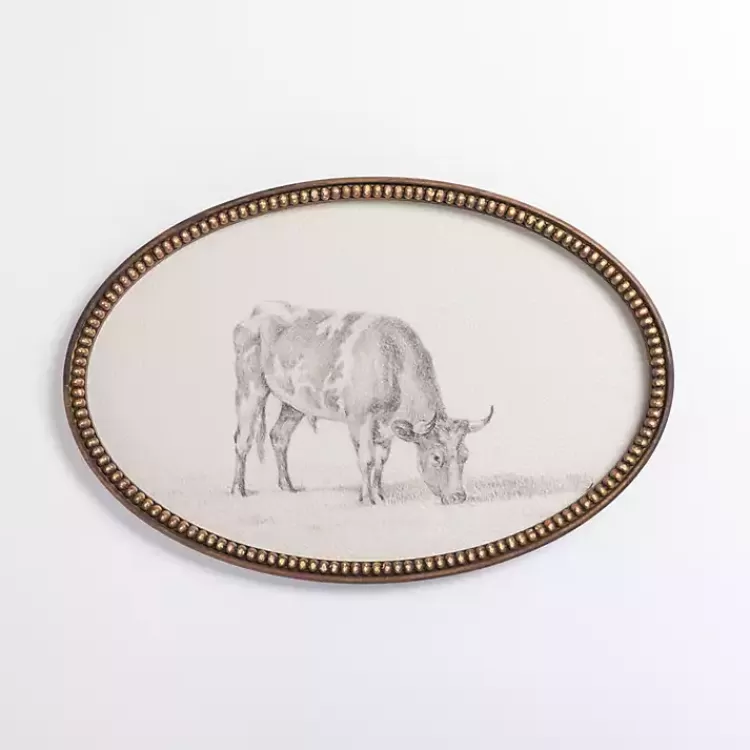 Oval Cow Sketch Beaded Framed Art Print>Kirklands Home Discount