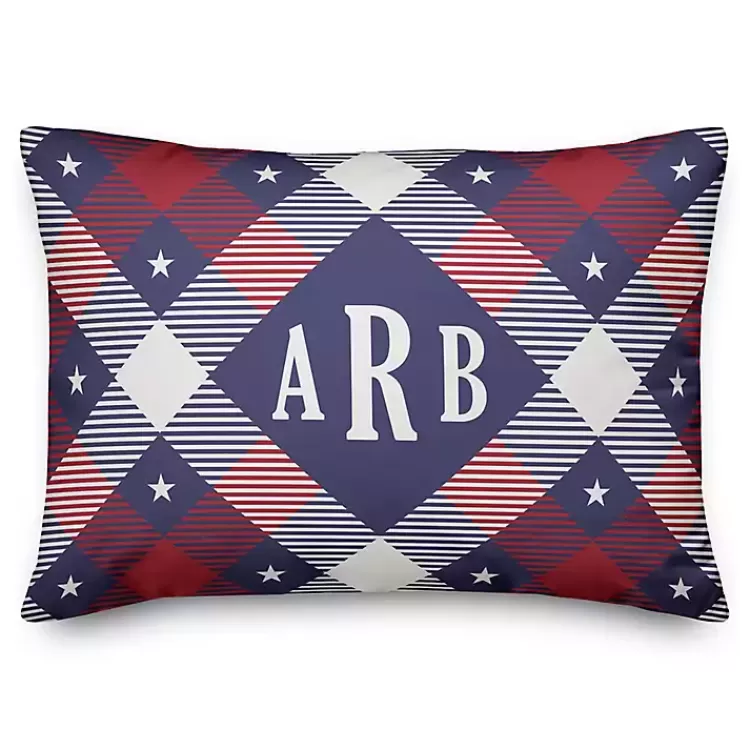 Patriotic Argyle Monogram Indoor/Outdoor Pillow>Kirklands Home Store