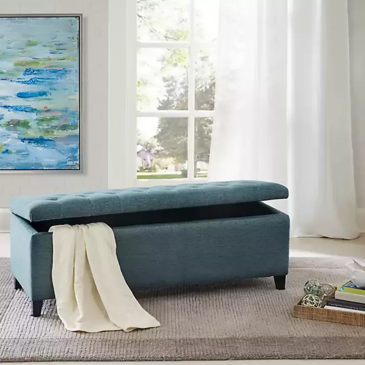 Peacock Button Tufted Storage Bench>Kirklands Home Flash Sale