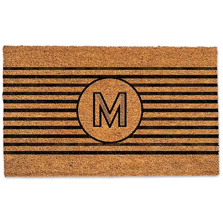 Personalized Monogram Black Stripes Doormat>Kirklands Home Hot