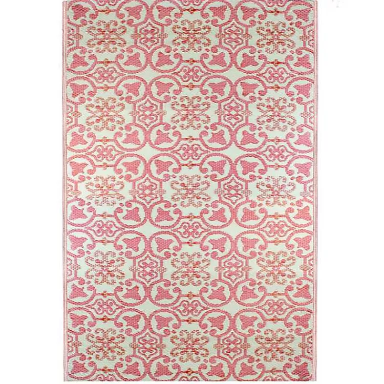 Pink and Cream Floral Tile Outdoor Area Rug, 4x6>Kirklands Home Cheap