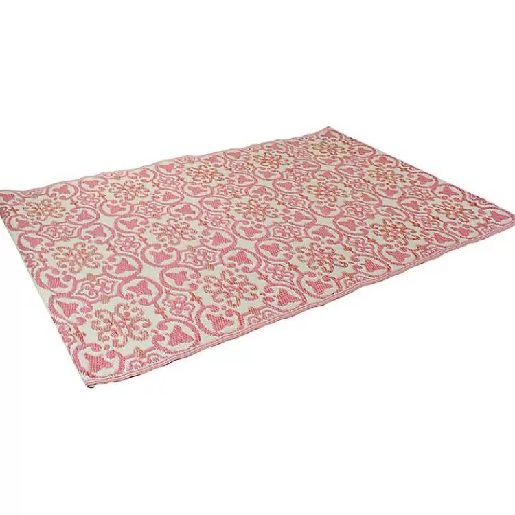Pink and Cream Floral Tile Outdoor Area Rug, 4x6>Kirklands Home Cheap