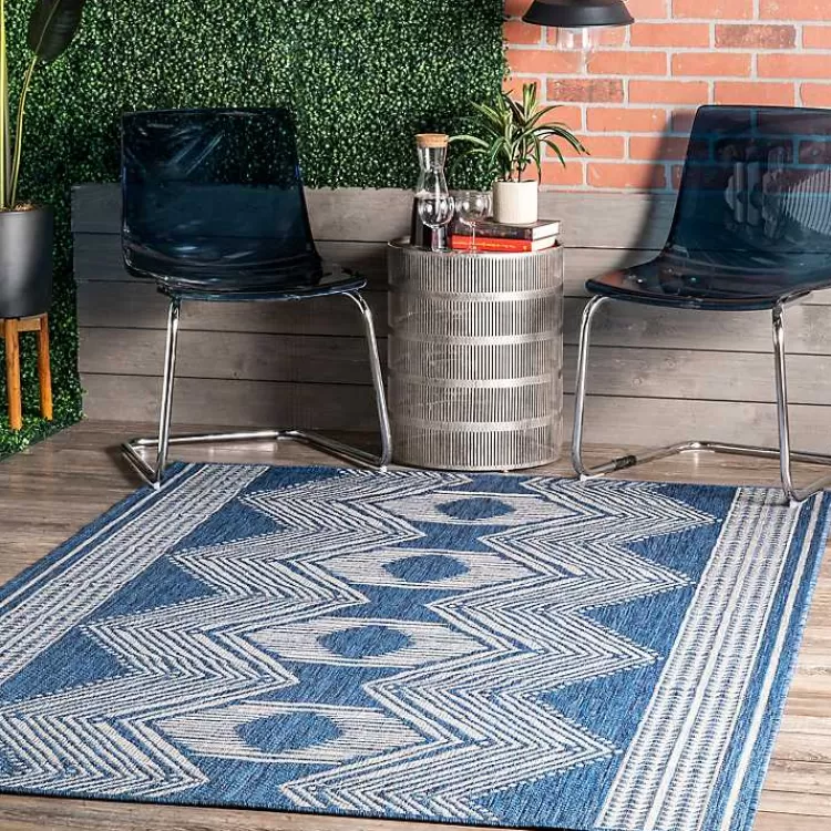 Raina Blue Tribal Zig Zag Outdoor Rug, 5x8>Kirklands Home Store