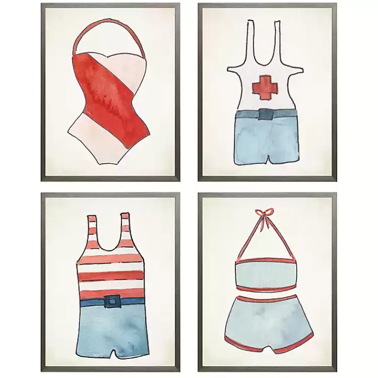 Red and Blue Vintage Swimsuits Art, Set of 4>Kirklands Home Outlet