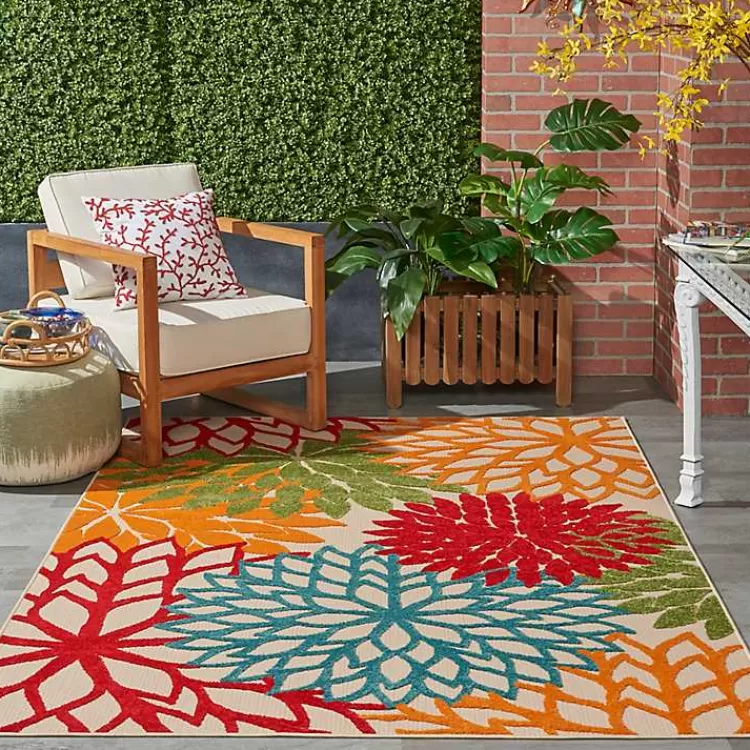 Red Bright Floral Burst Outdoor Area Rug, 5x7>Kirklands Home Hot