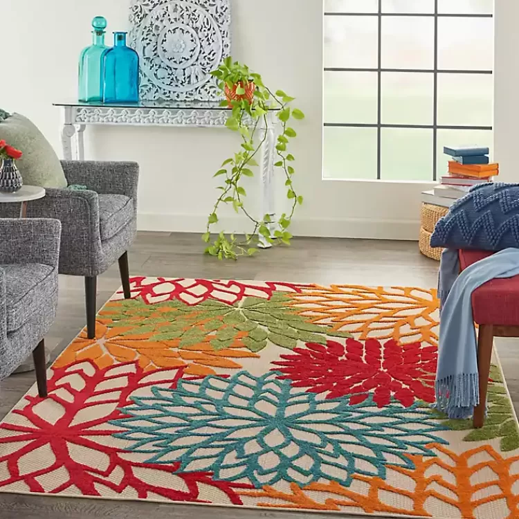 Red Bright Floral Burst Outdoor Area Rug, 5x7>Kirklands Home Hot