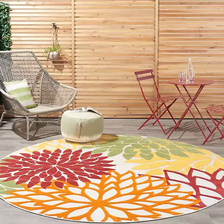 red_floral_burst_outdoor_round_area_rug__ft_5.webp Red Floral Burst Outdoor Round Area Rug, 7 ft.>Kirklands Home Discount