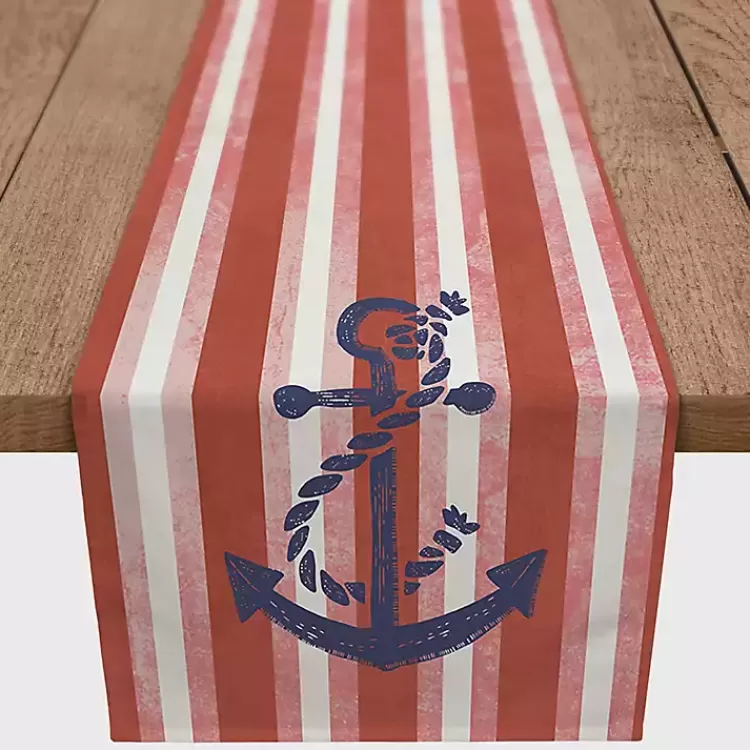 Red Stripes and Anchor Table Runner, 90 in.>Kirklands Home Store