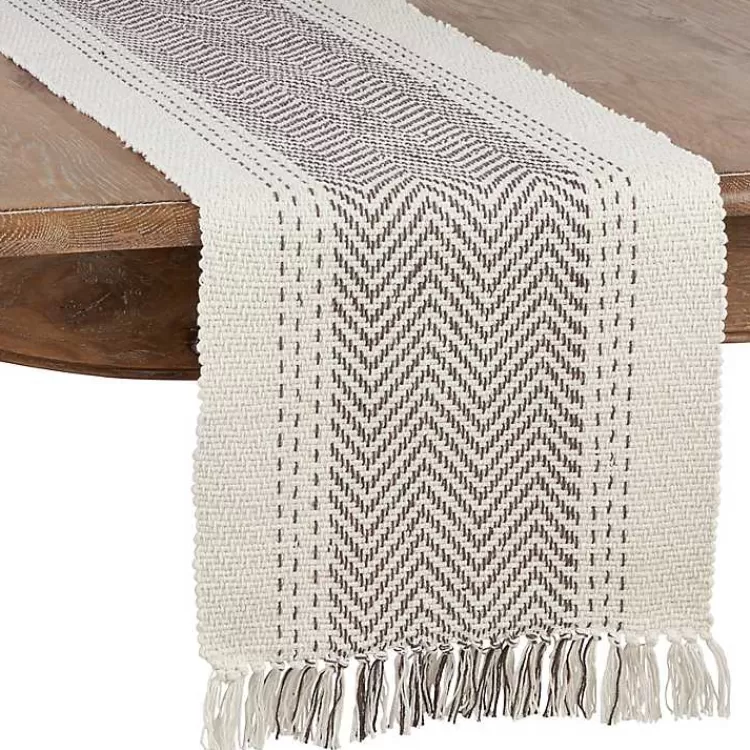 Rich Gray Kantha Stitch Table Runner>Kirklands Home Flash Sale