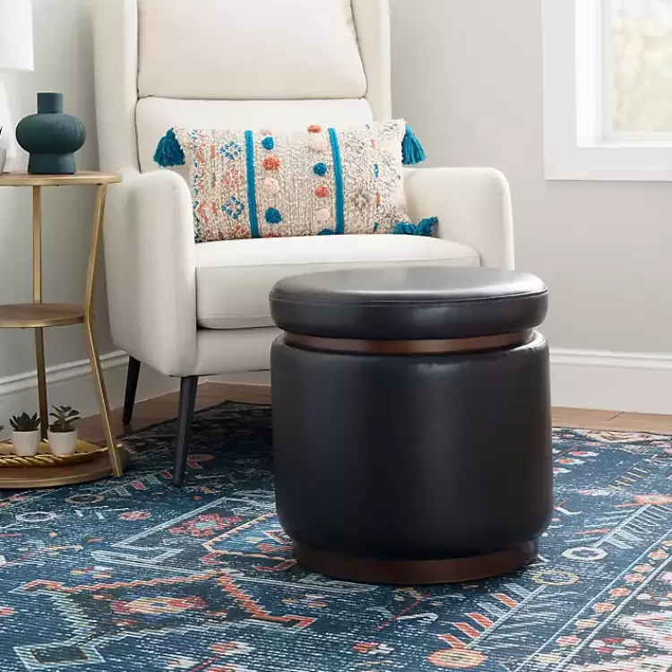 Round Faux Leather Storage Ottoman>Kirklands Home Cheap