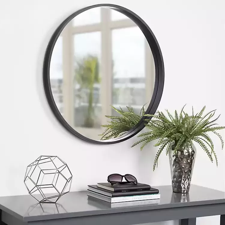 Round Black Wood Travis Accent Mirror>Kirklands Home Hot