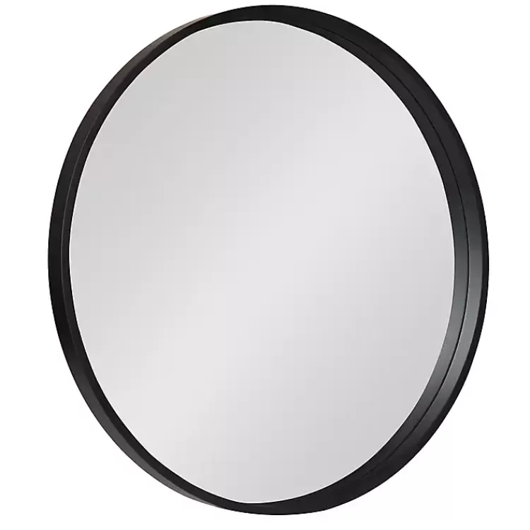 Round Black Wood Travis Accent Mirror>Kirklands Home Hot