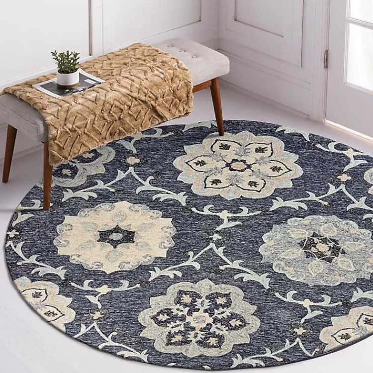 Round Geometric Floral Area Rug, 4x4>Kirklands Home Shop