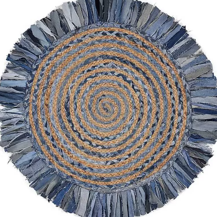 Round Braided Jute and Denim Swirl Area Rug, 3x3>Kirklands Home Hot