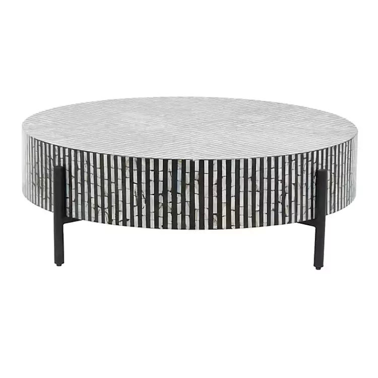 Round Geometric Stripe Shell Coffee Table>Kirklands Home Fashion