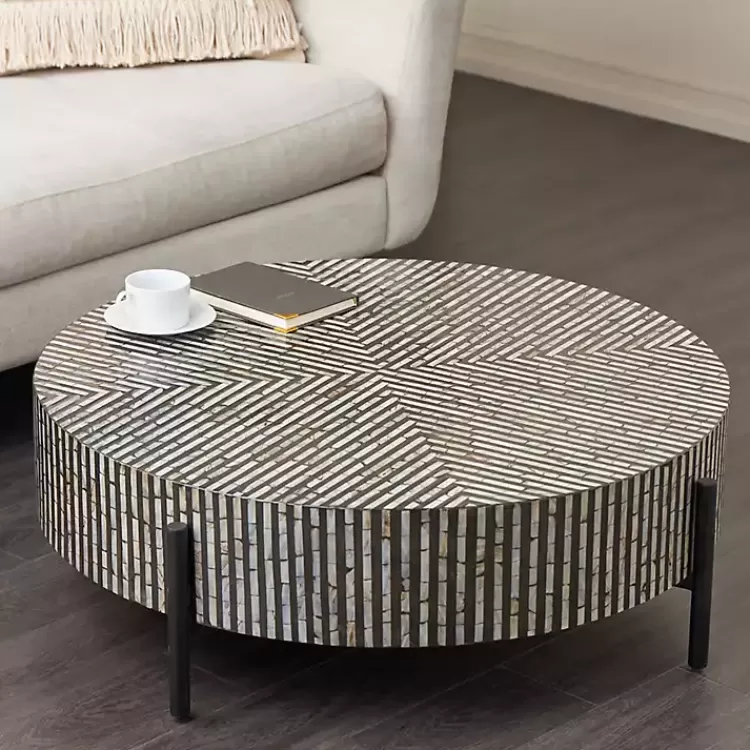 Round Geometric Stripe Shell Coffee Table>Kirklands Home Fashion