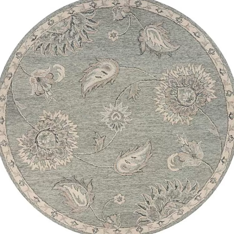 Round Gray and Botanical Area Rug, 4x4>Kirklands Home Hot