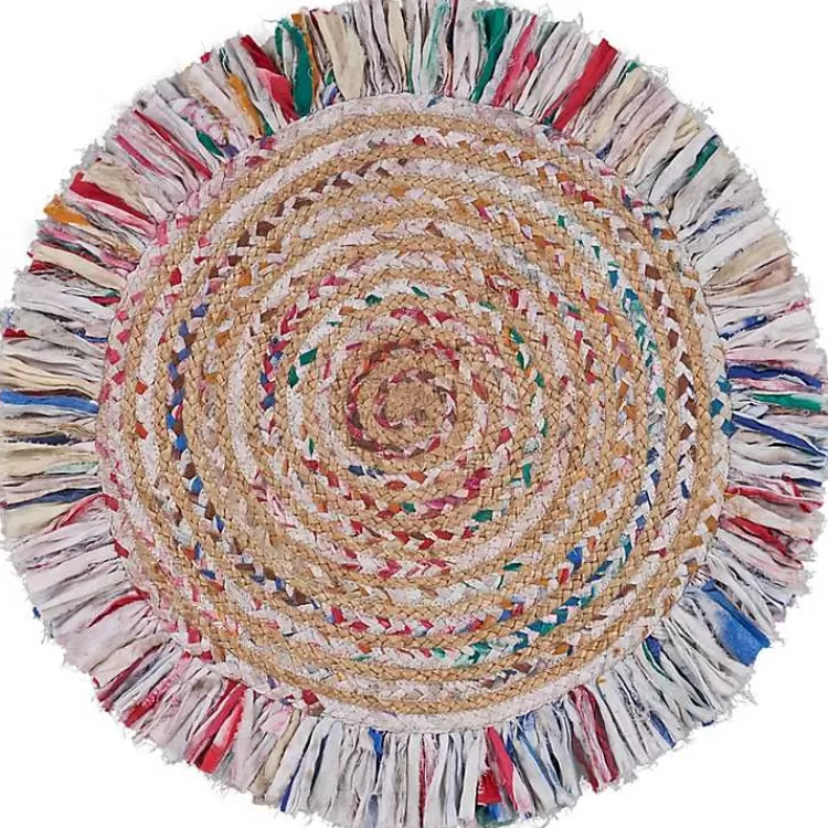 Round Multicolor Braided Jute Area Rug, 3x3>Kirklands Home Clearance