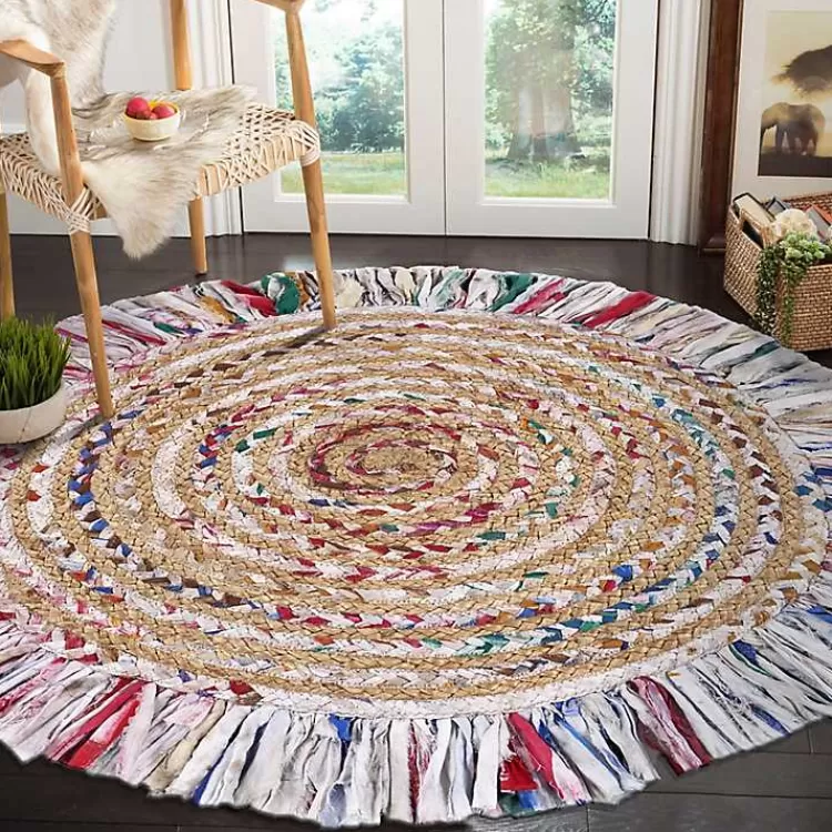 Round Multicolor Braided Jute Area Rug, 3x3>Kirklands Home Clearance
