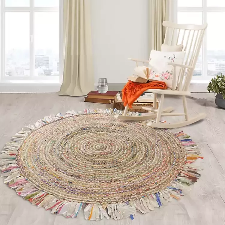 Round Multicolor Braided Jute Area Rug, 3x3>Kirklands Home Clearance