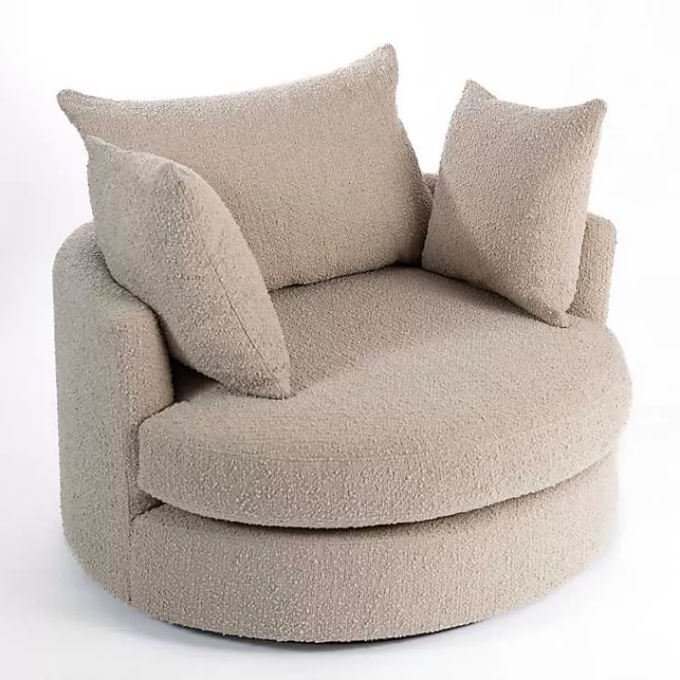 Round Sand Boucle Swivel Accent Chair>Kirklands Home Fashion