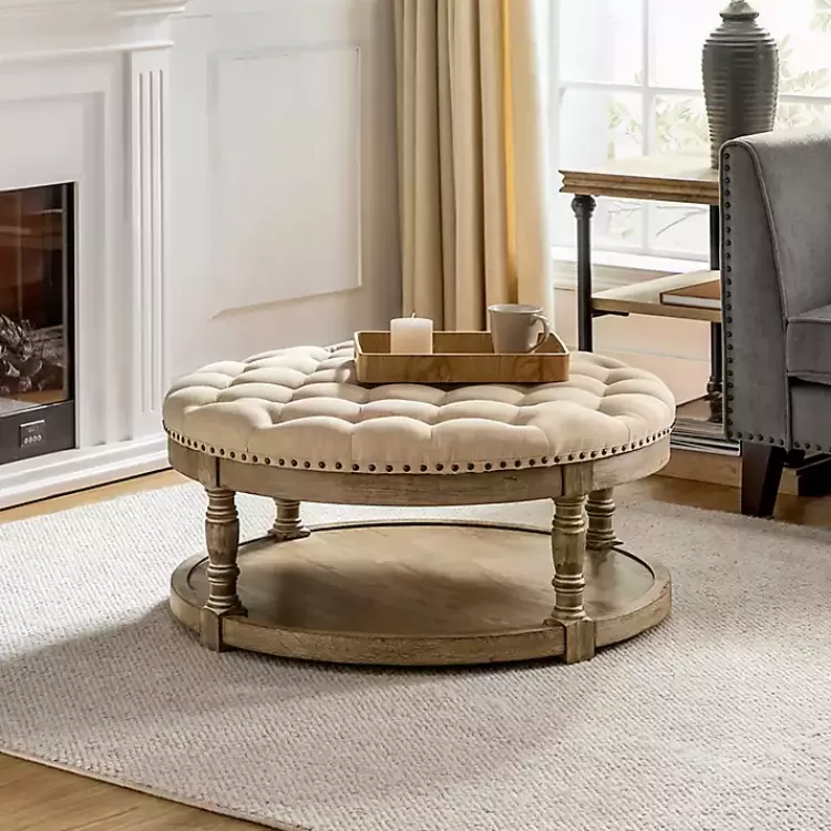 Round Cepheus Tufted Ottoman>Kirklands Home Online