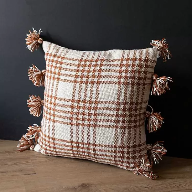 Rust Plaid Tassel Indoor/Outdoor Pillow>Kirklands Home Hot
