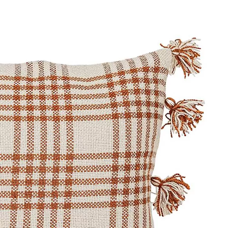 rust_plaid_tassel_indooroutdoor_pillow_2.webp Rust Plaid Tassel Indoor/Outdoor Pillow>Kirklands Home Hot