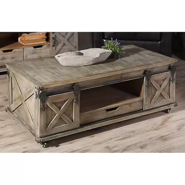 Rustic Wood Rolling Barn Door Coffee Table>Kirklands Home Clearance