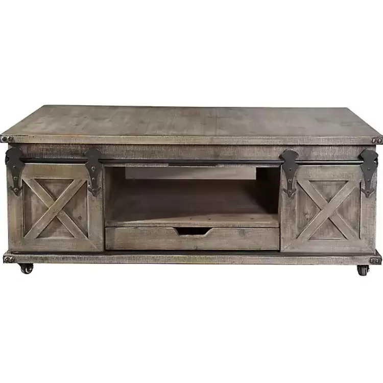 Rustic Wood Rolling Barn Door Coffee Table>Kirklands Home Clearance