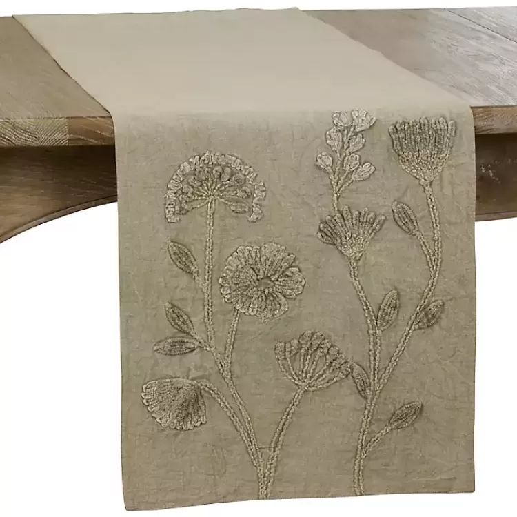 Sand Beige Floral Embroidered Table Runner>Kirklands Home Best