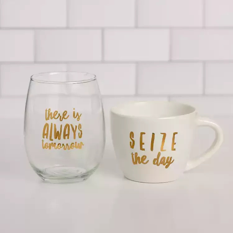 Seize the Day 2-pc. Mug & Wine Glass Set>Kirklands Home Best Sale