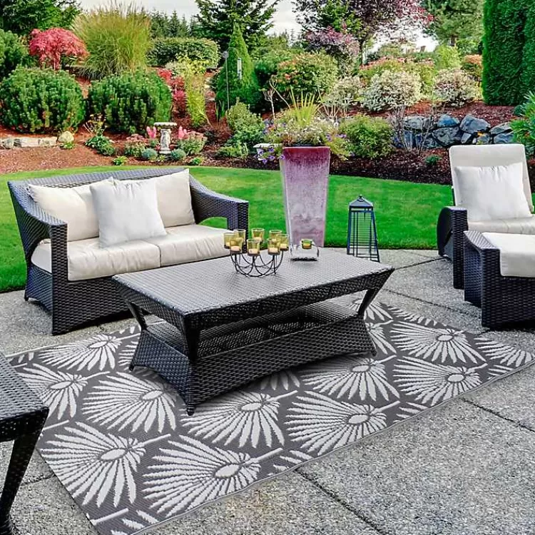 Slate Fan Leaf Outdoor Area Rug, 4x6>Kirklands Home Discount