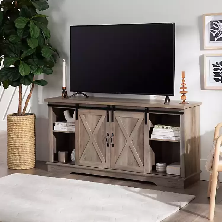 Sliding Barn Door Open Shelf Wash TV Stand>Kirklands Home Discount