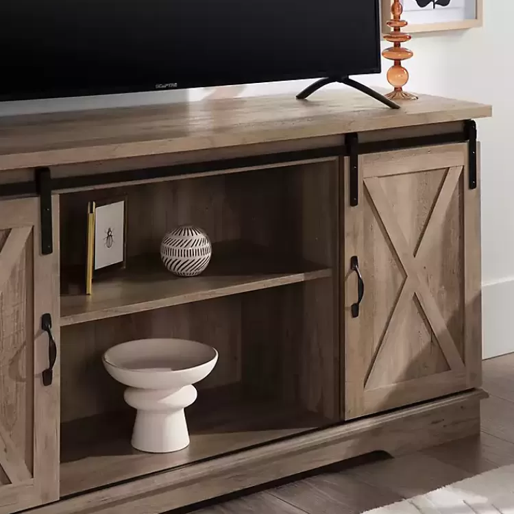 Sliding Barn Door Open Shelf Wash TV Stand>Kirklands Home Discount