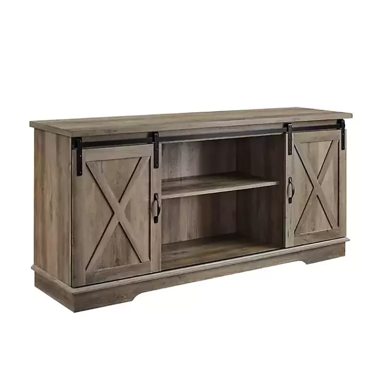 Sliding Barn Door Open Shelf Wash TV Stand>Kirklands Home Discount