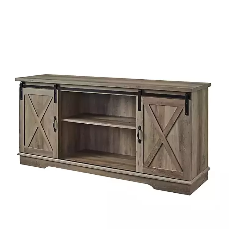 Sliding Barn Door Open Shelf Wash TV Stand>Kirklands Home Discount