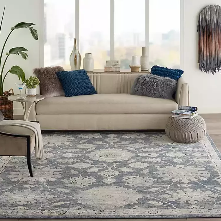 Smokey Blue and Ivory Floral Area Rug, 6x9>Kirklands Home Fashion