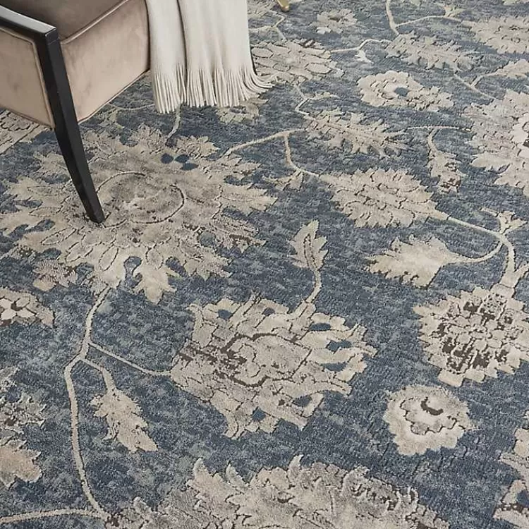 Smokey Blue and Ivory Floral Area Rug, 6x9>Kirklands Home Fashion