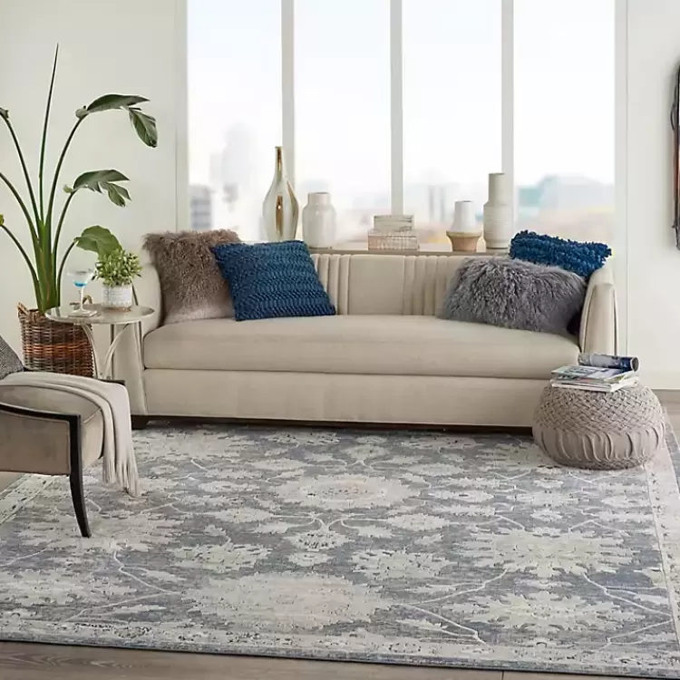 Smokey Blue and Ivory Floral Area Rug, 6x9>Kirklands Home Fashion