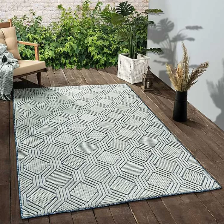 Smoky Blue Geometric Indoor/Outdoor Area Rug, 5x7>Kirklands Home Best Sale
