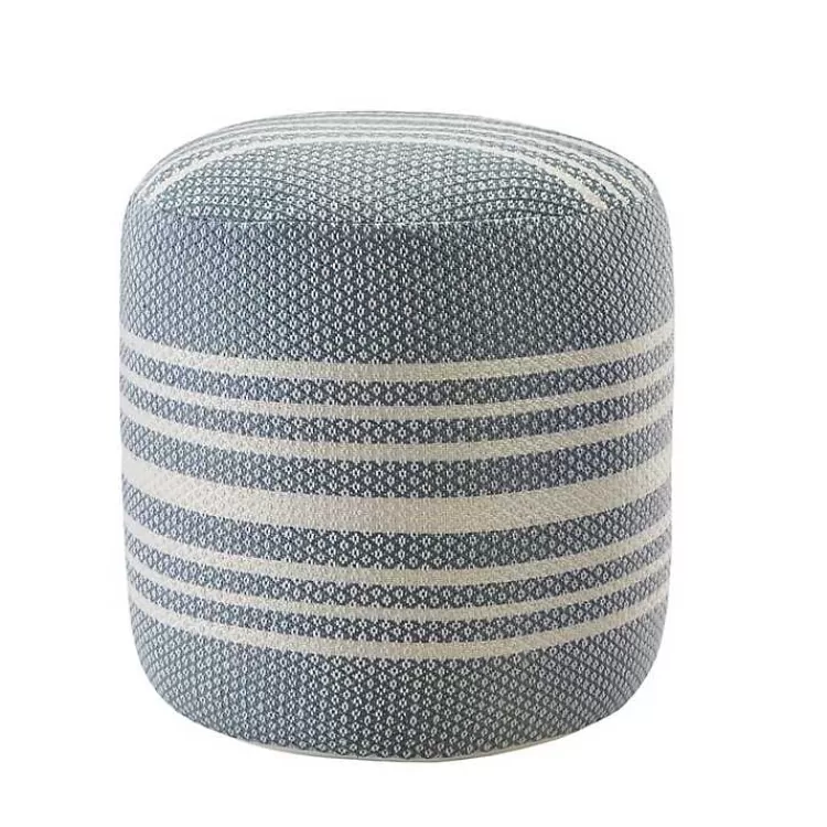 Soft Blue Simple Stripe Outdoor Pouf>Kirklands Home New
