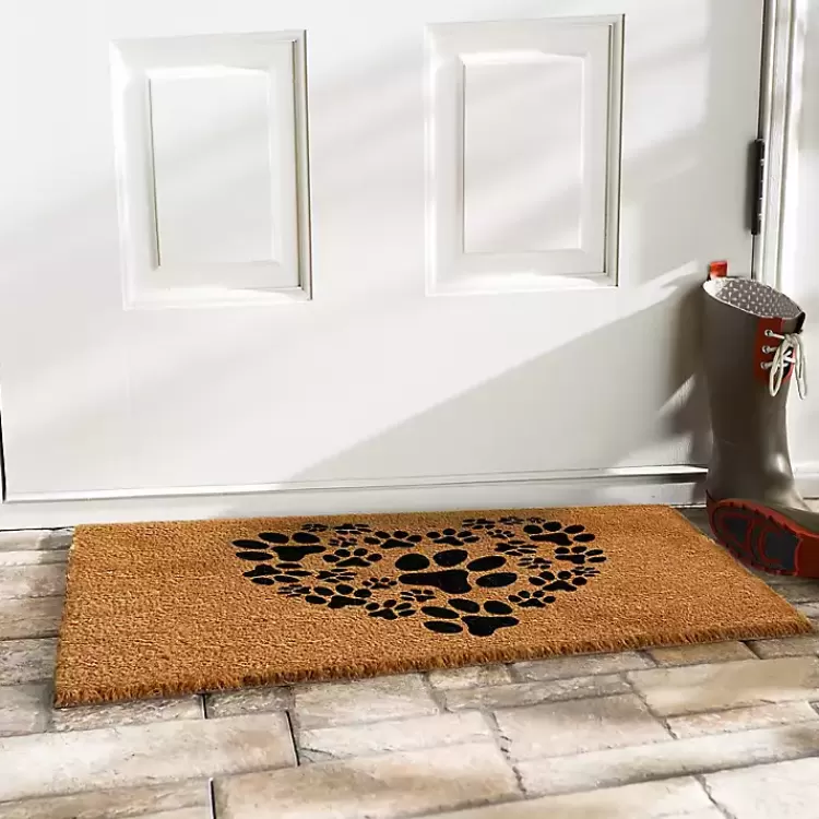 Tan and Black Coir Heart Paws Doormat, 17x29>Kirklands Home Best