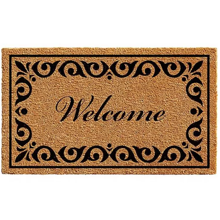 Tan and Black Scroll Welcome Doormat, 72x36 in.>Kirklands Home Shop